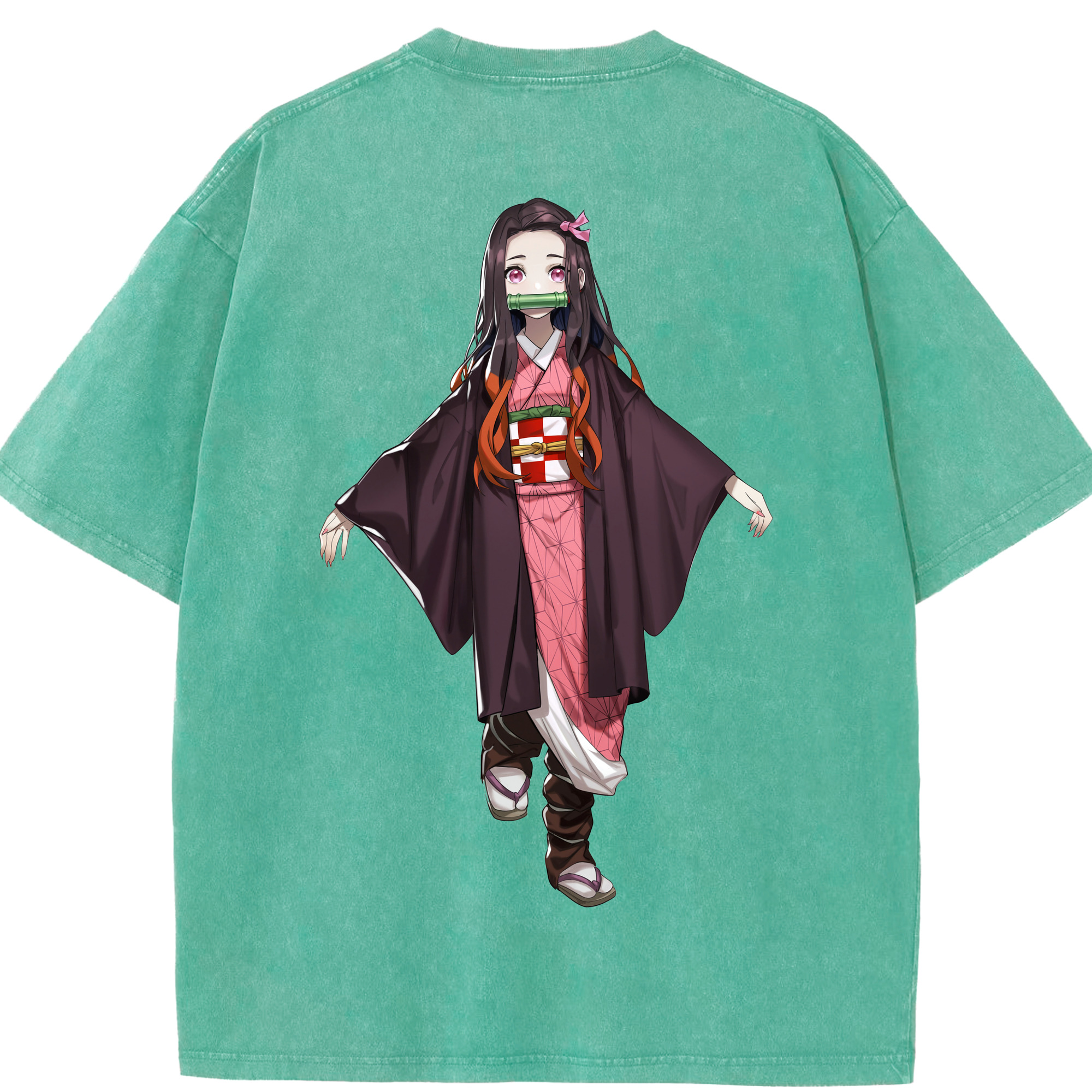 （画像用） 鬼滅の刃（きめつのやいば）竈門 禰󠄀豆子／かまど ねずこ Kamado Nezuko 綿100% ヴィンテージ風 半袖Tシャツ（背面プリント）